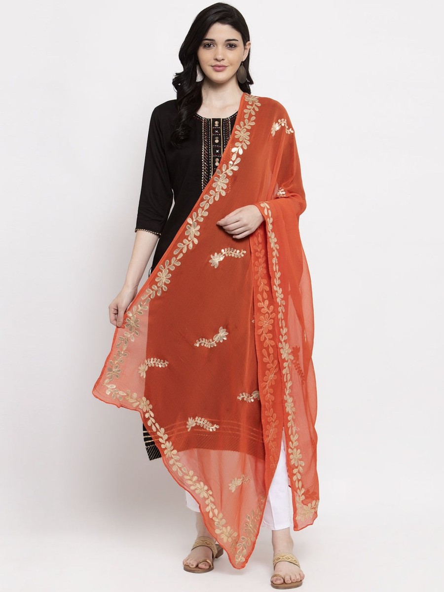 Women Wahe-NOOR | Women'S Orange Gotta Patti Chiffon Dupatta - Wahe-Noor