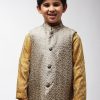 Men Sojanya KID | Kid'S Jacquard Silk Beige Self Design Only Nehrujacket - Sojanya Kid Beige & Black