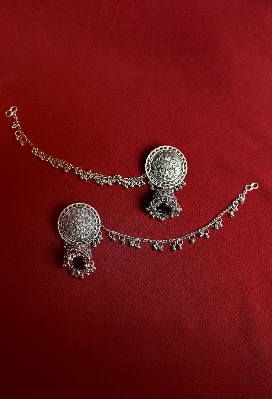 Jewellery Tehzeeb | Women'S Silver Colour Earrings With Chain And Jhumki Style - Tehzeeb