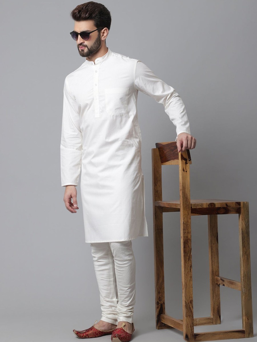 Men Even Apparels | Men'S Pure Cotton Kurta With Band Collar - Even Apparels White