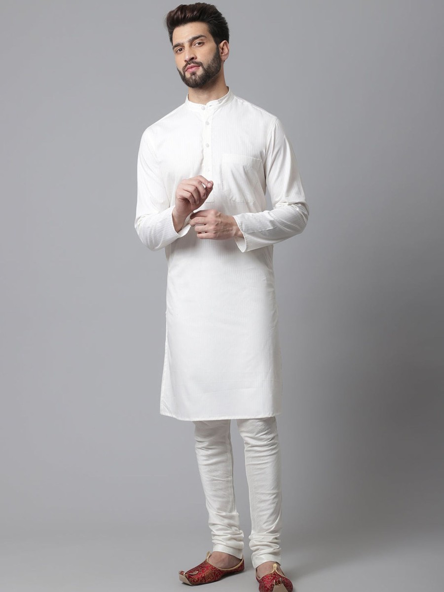 Men Even Apparels | Men'S Pure Cotton Kurta With Band Collar - Even Apparels White