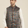 Men Sojanya | Men'S Silk Blend Botell Printed Only Nehru Jacket - Sojanya Green