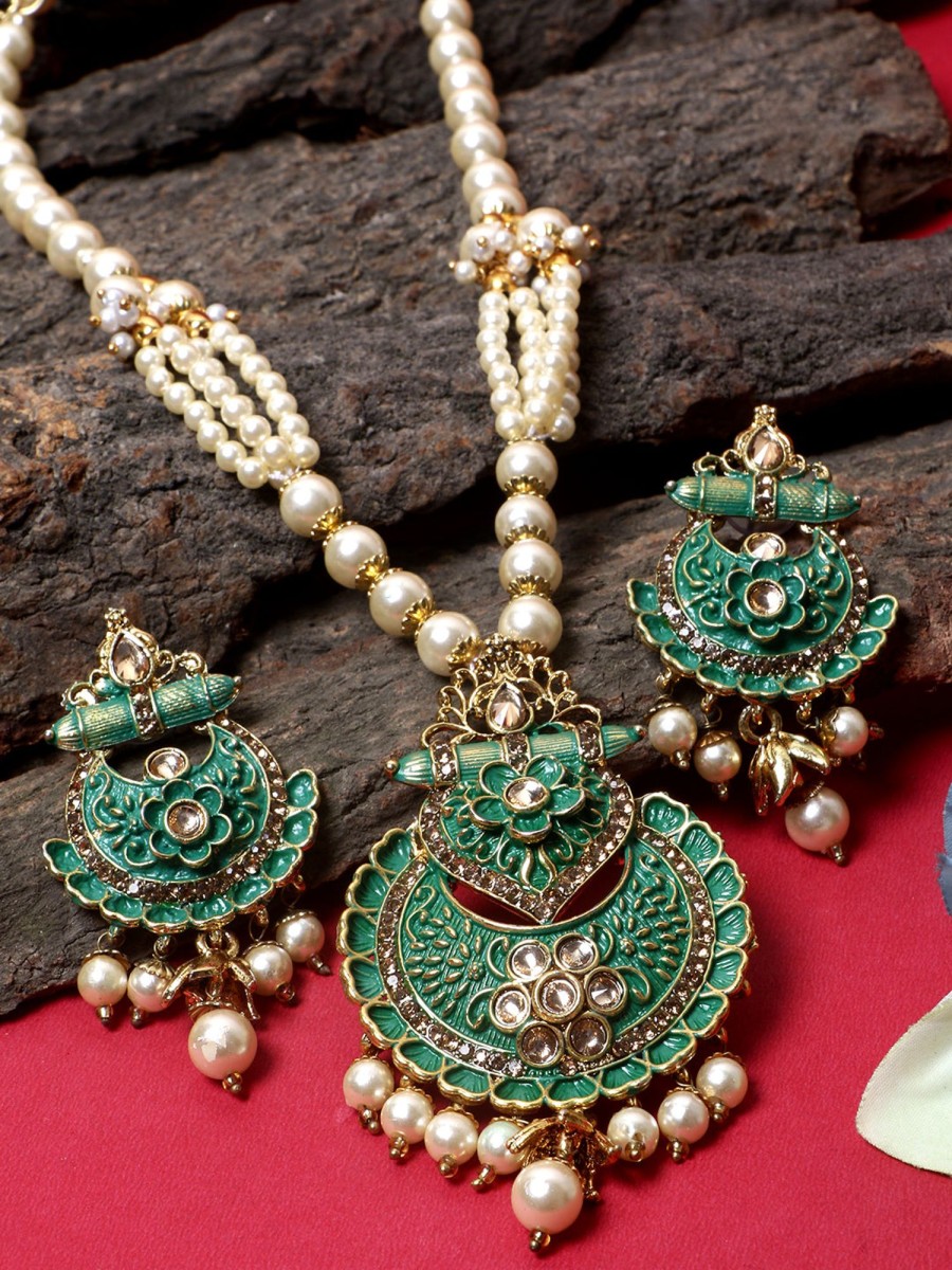 Jewellery Anikas Creation | Antique Matte Gold Finish Meenakari Pearl Jewellery - Anikas Creation Multicolor