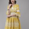 Women Final Clearance Sale | Women'S Cotton Schiffli Embroidered A-Line Dress - Final Clearance Sale Mustard