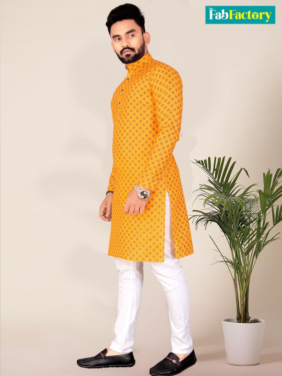 Men The Fab Factory Men | Men'S Cotton Blend Straight Kurtas - The Fab Factory Men Mustard