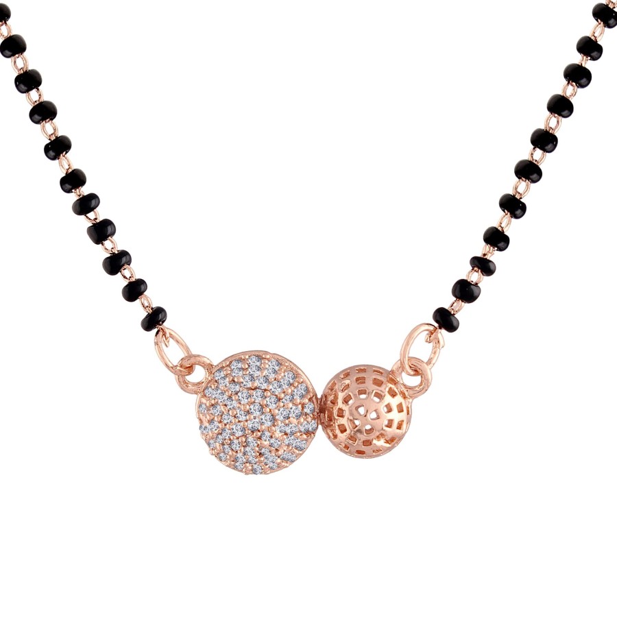 Jewellery I Jewels | Women'S 18K Rose Gold Plated Pendant With Black Bead Chain Mangalsutra - I Jewels