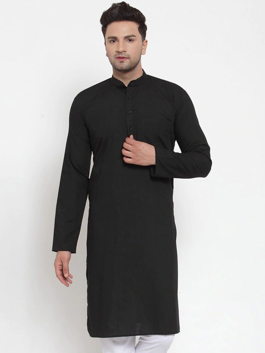 Men Virat Fashions | Men'S Black Cotton Solid Kurta Only ( Ko 611 Black ) - Virat Fashions