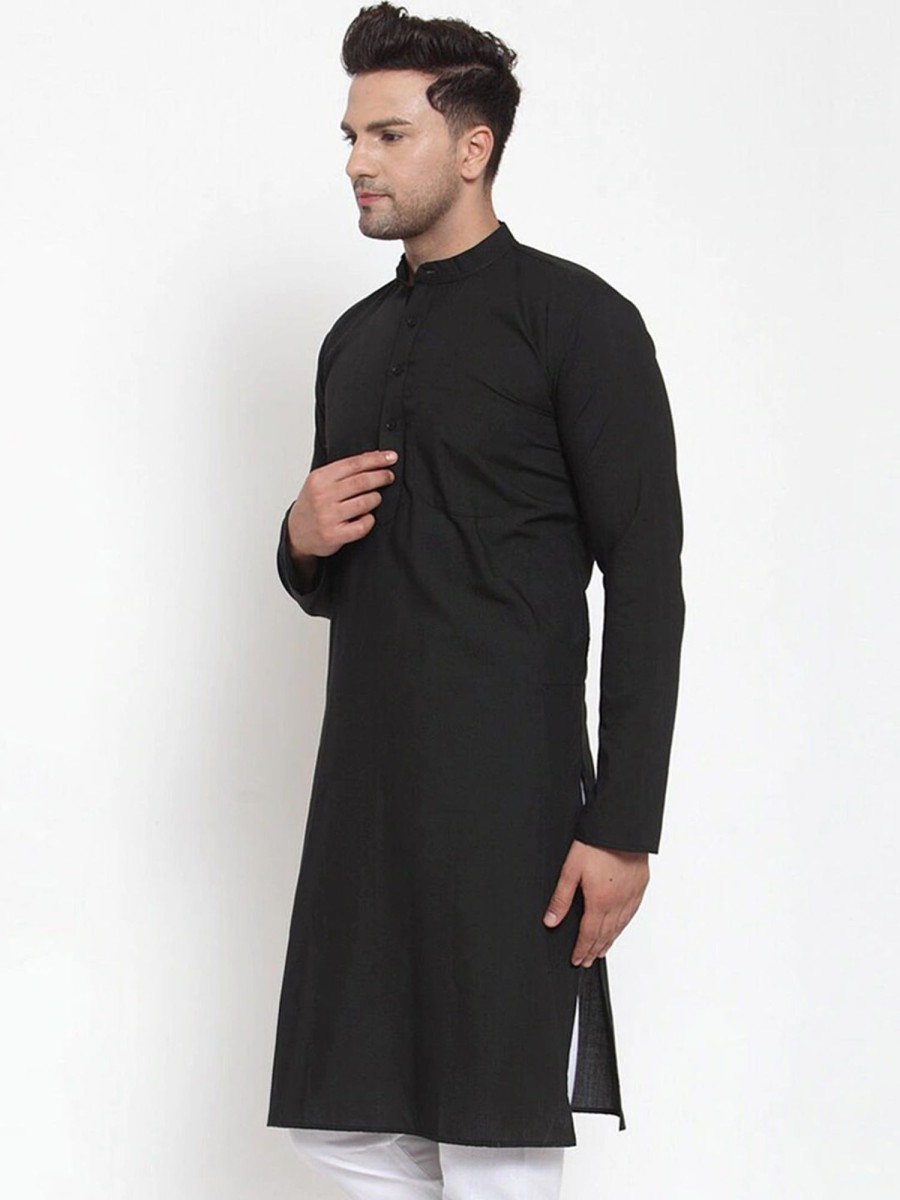 Men Virat Fashions | Men'S Black Cotton Solid Kurta Only ( Ko 611 Black ) - Virat Fashions