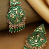 Jewellery Priyaasi | Women'S Gold-Plated Stone Studded, Geometric Inspired Drop Earrings With Beads Drop In Green Color - Priyaasi