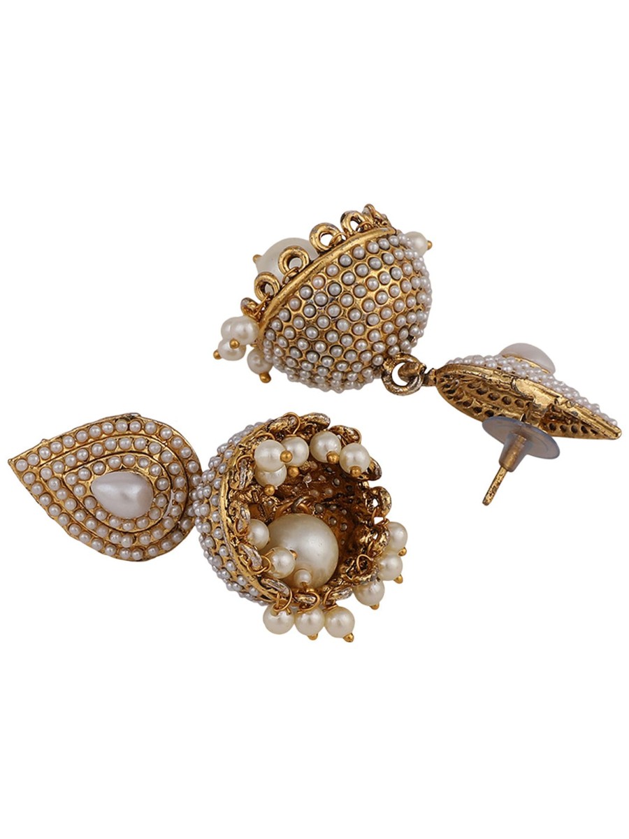 Jewellery Anikas Creation | Women'S Traditional Pearl Off White Brass Tear Drop Shaped Jhumka Earring - Anikas Creation