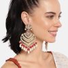 Jewellery I Jewels | Women'S Gold Plated Enamel Glided With Kundans U0026 Pearls Long Earrings - I Jewels Maroon