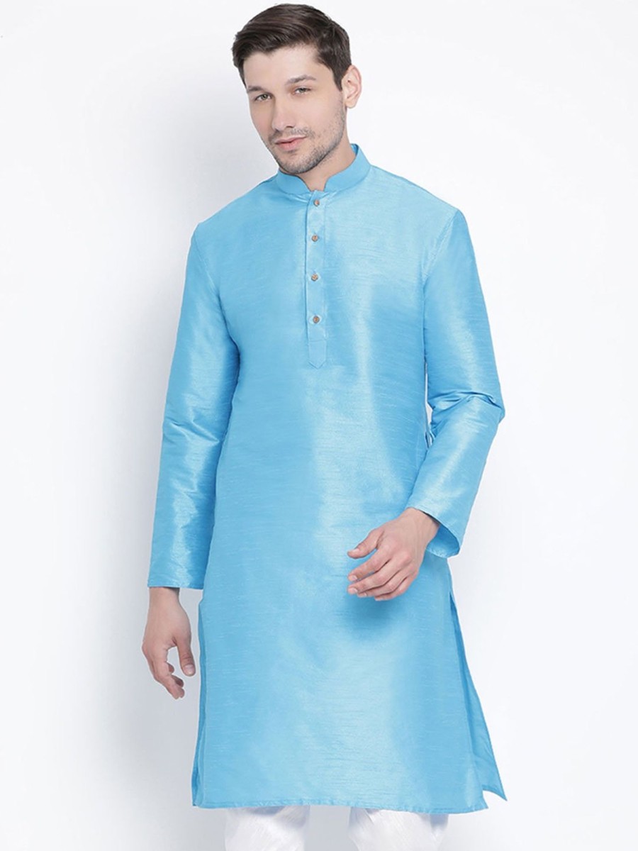 Men Vastramay | Men'S Light Blue Cotton Silk Blend Kurta - Vastramay