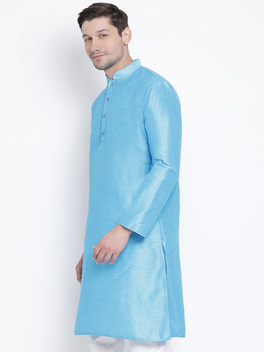 Men Vastramay | Men'S Light Blue Cotton Silk Blend Kurta - Vastramay