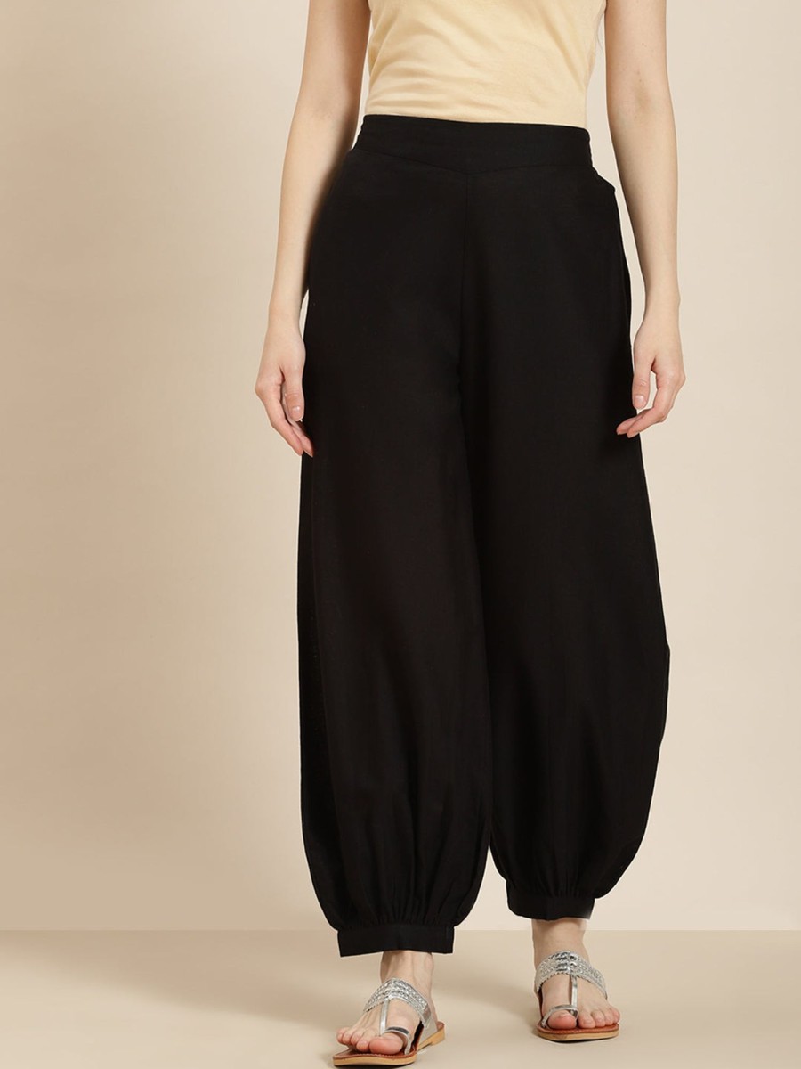 Women Juniper | Women'S Cotton Flex Solid Stylized Dhoti Pant - Juniper Black