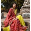 Women MESMORA FASHION | Women'S Red Tribal Motif Aari Embroidered Khadi Shawl/Dupatta With Lemon Cotton Lace - Mesmora Fashion