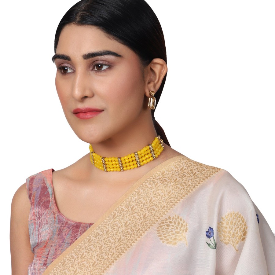 Jewellery Zaffre Collections | Women'S Twinkle Elegant Party Wear Jewellery Set - Zaffre Collections Yellow