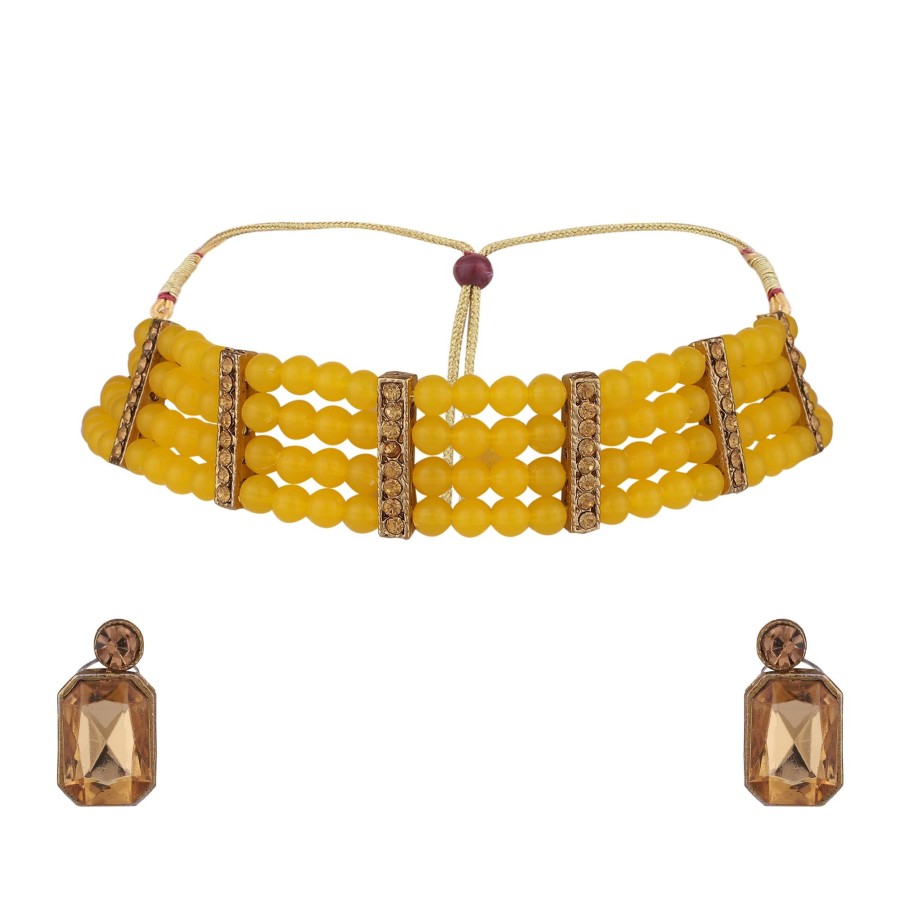 Jewellery Zaffre Collections | Women'S Twinkle Elegant Party Wear Jewellery Set - Zaffre Collections Yellow