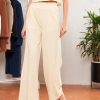 Women SASSAFRAS | Women'S Cream Front Darted Palazzo Pants - Sassafras Off White