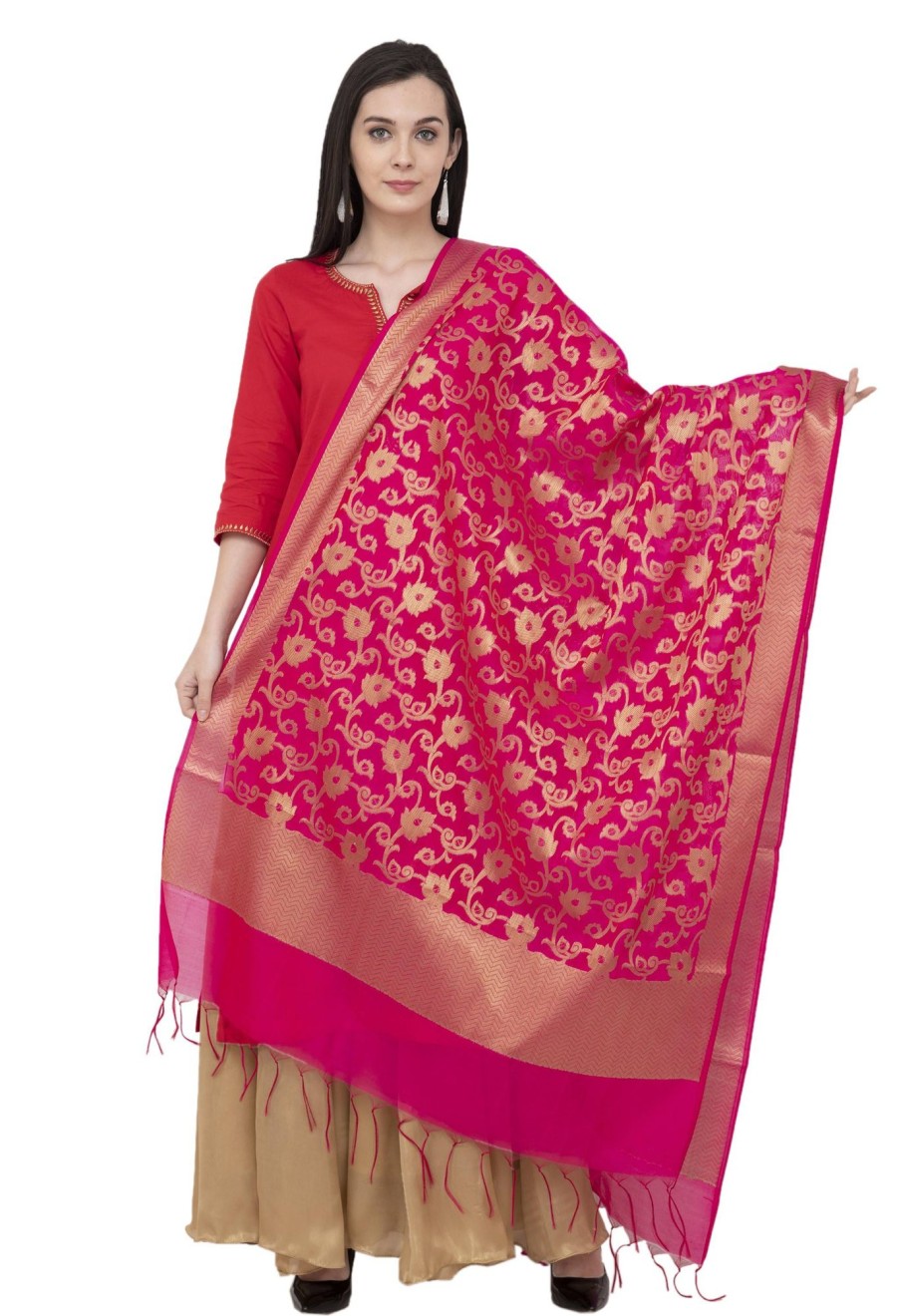 Women AR Silks | A R Silk Vns Jaal Fancy Dupatta Color Dupatta Or Chunni Rani