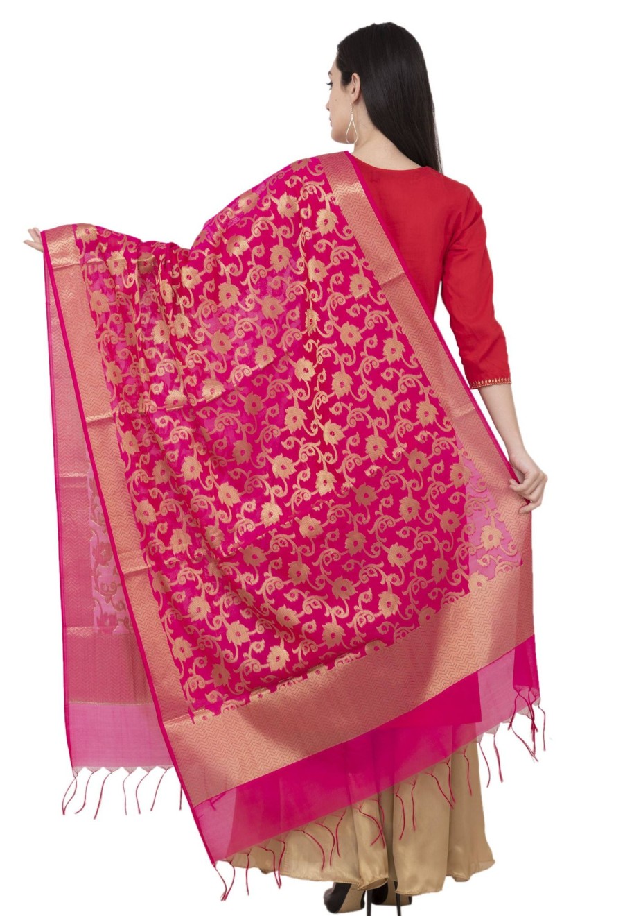 Women AR Silks | A R Silk Vns Jaal Fancy Dupatta Color Dupatta Or Chunni Rani