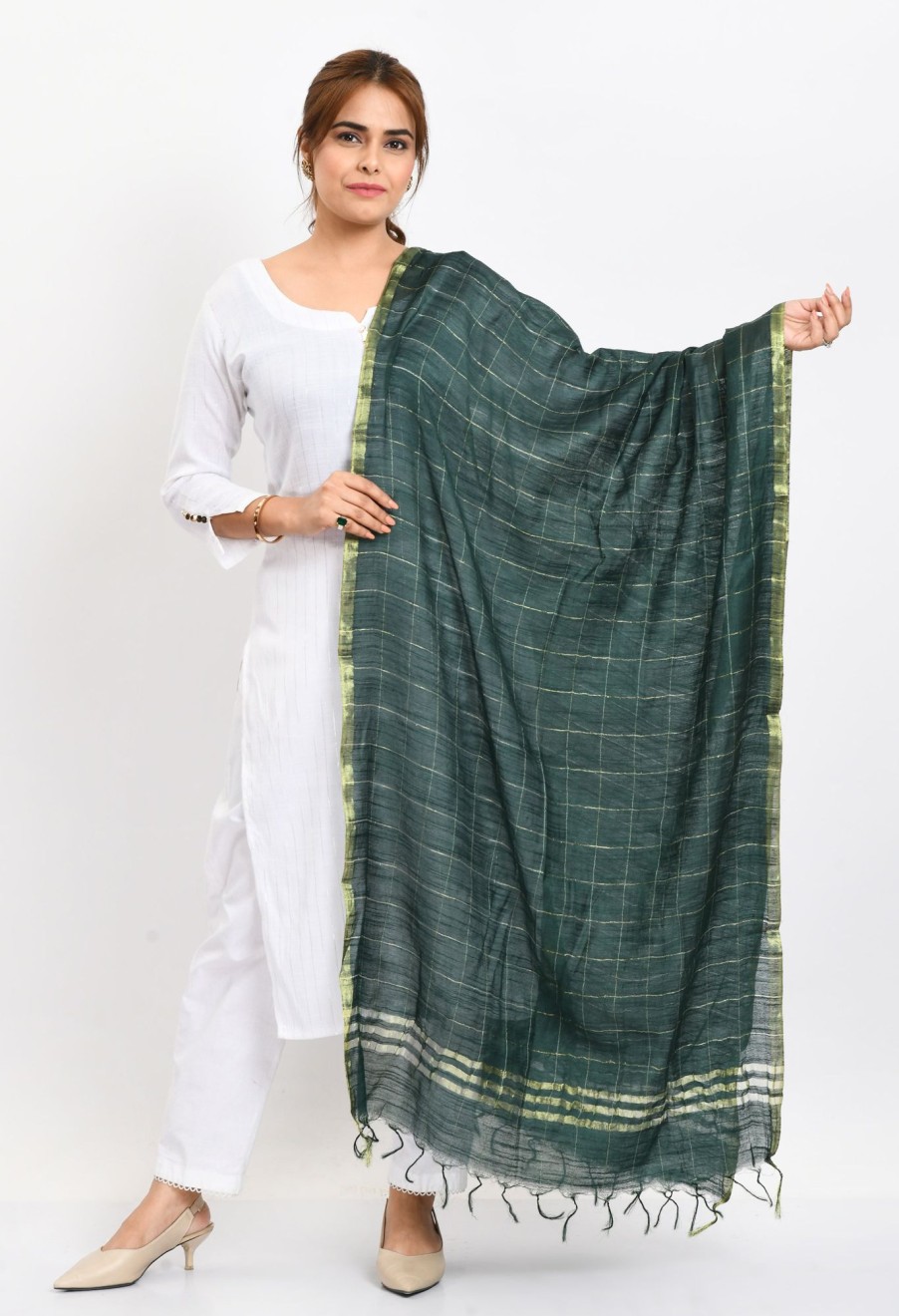 Women Moeza | Women'S Cotton Zari Box Bottle Dupatta - Moeza Green