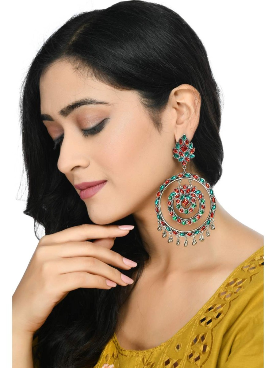 Jewellery Kamal Johar | Johar Kamal Traditional Multi Color Circles Earrings With Kundan Jhumkas Jker_085 Single Color