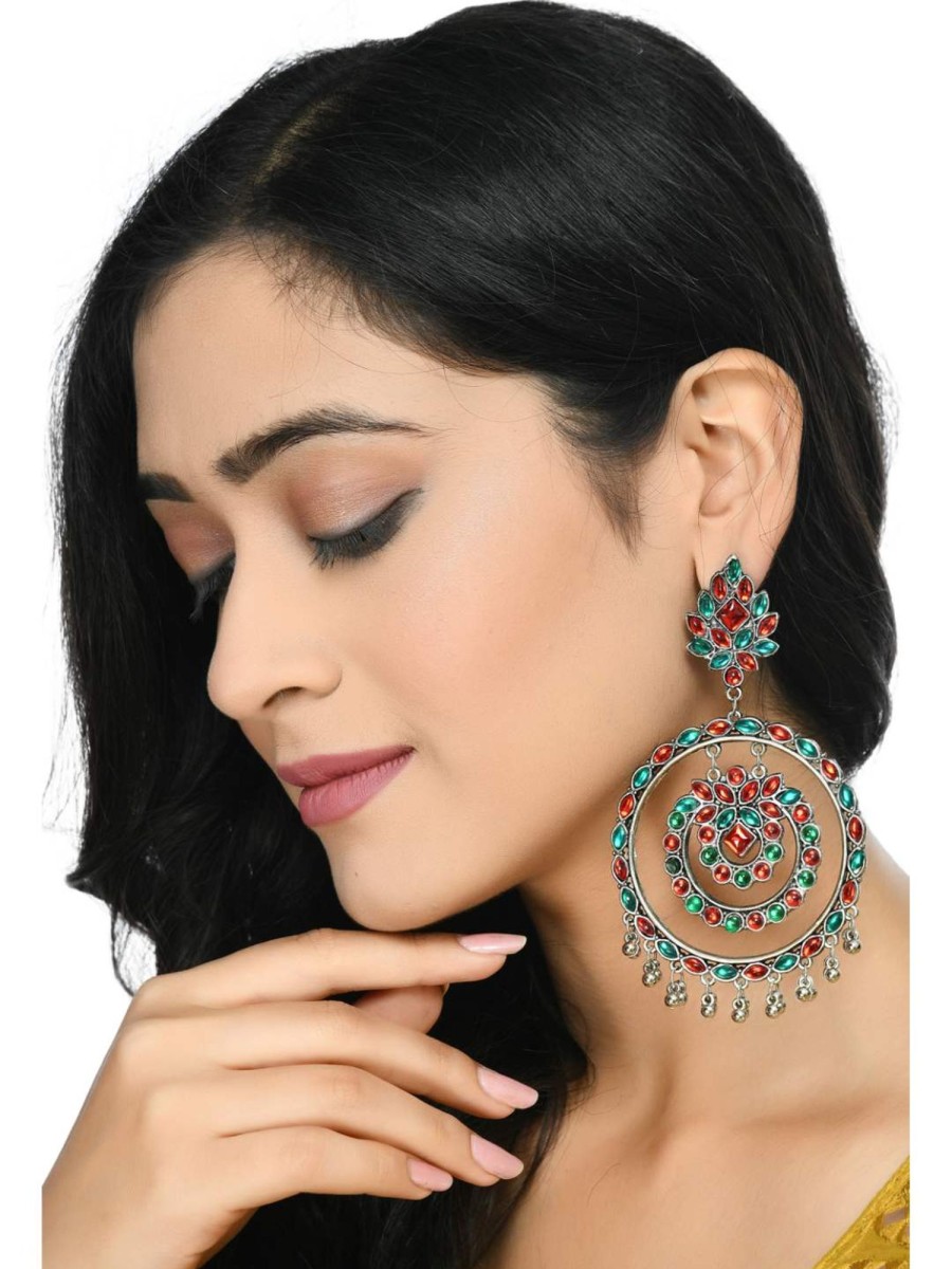 Jewellery Kamal Johar | Johar Kamal Traditional Multi Color Circles Earrings With Kundan Jhumkas Jker_085 Single Color