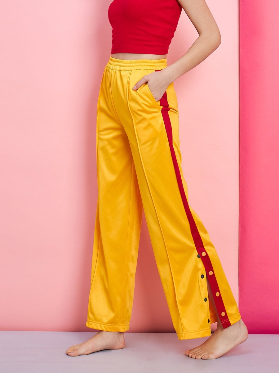 Women SASSAFRAS | Women'S Side Button Track Pants - Sassafras Yellow