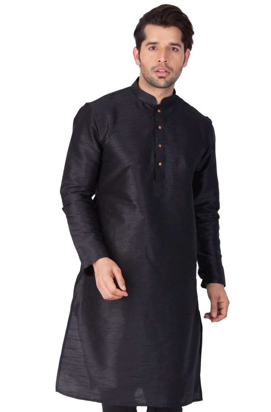 Men Vastramay | Men'S Black Cotton Silk Blend Kurta - Vastramay