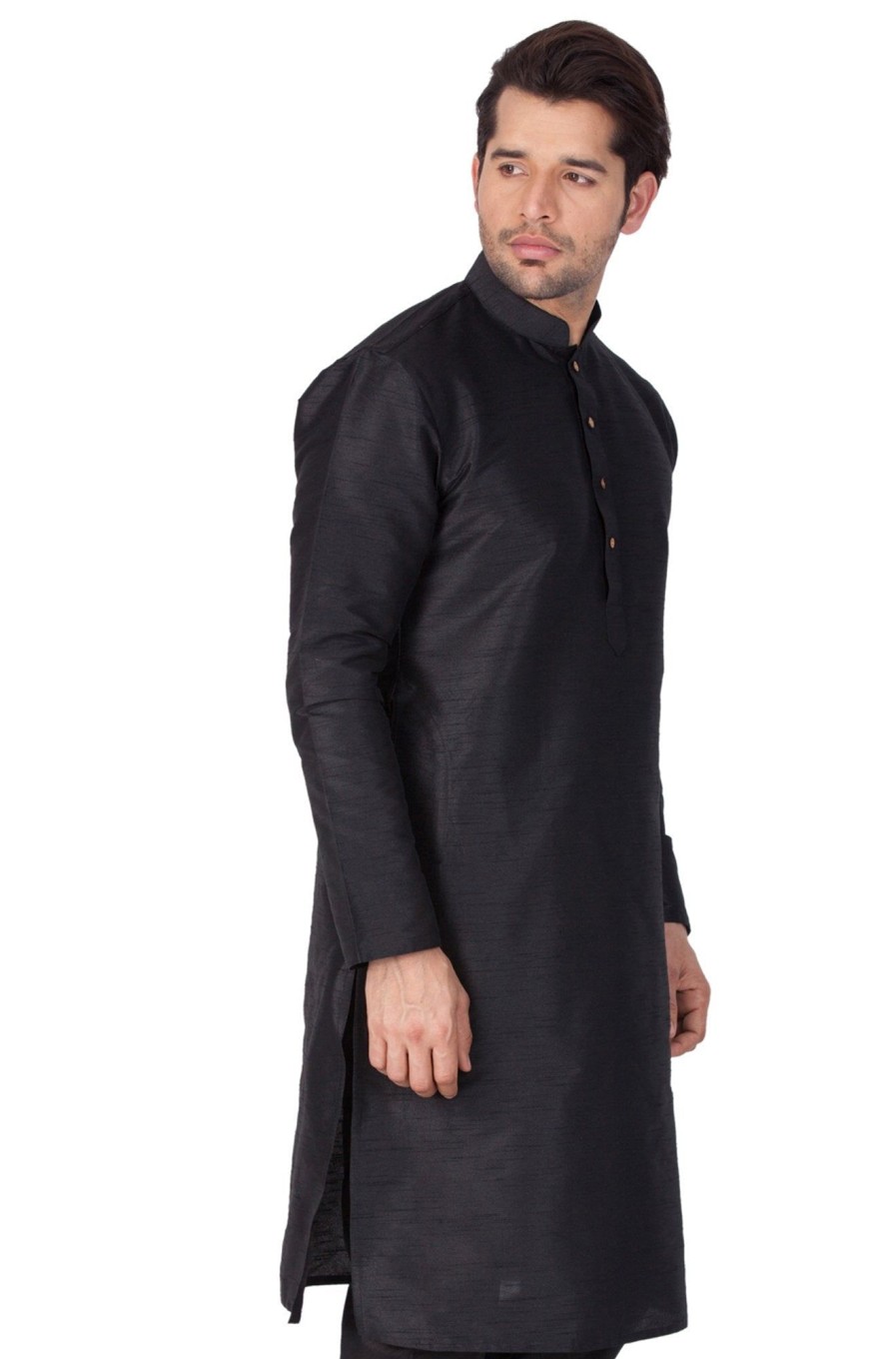 Men Vastramay | Men'S Black Cotton Silk Blend Kurta - Vastramay