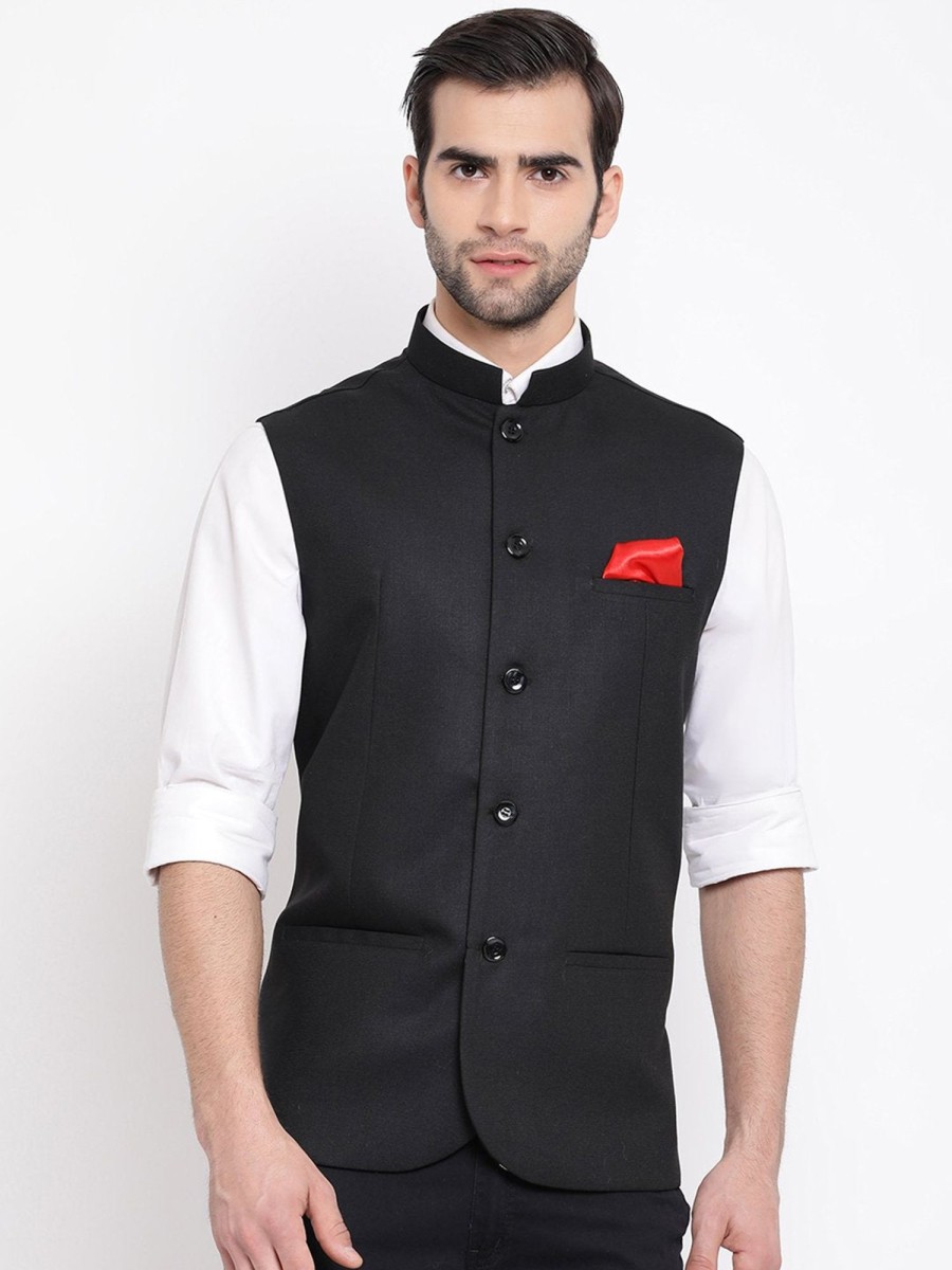 Men Final Clearance Sale | Men'S Black Cotton Silk Blend Nehru Jacket - Final Clearance Sale