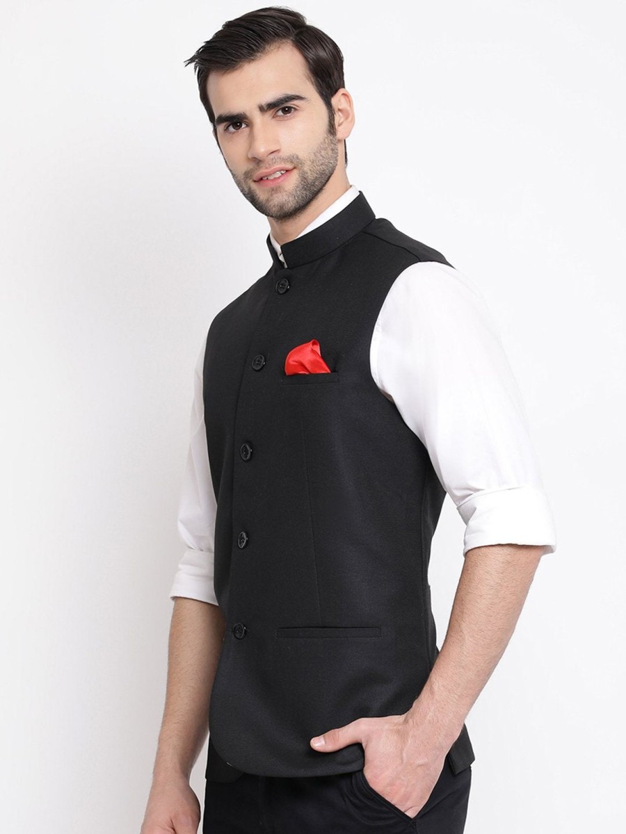 Men Final Clearance Sale | Men'S Black Cotton Silk Blend Nehru Jacket - Final Clearance Sale