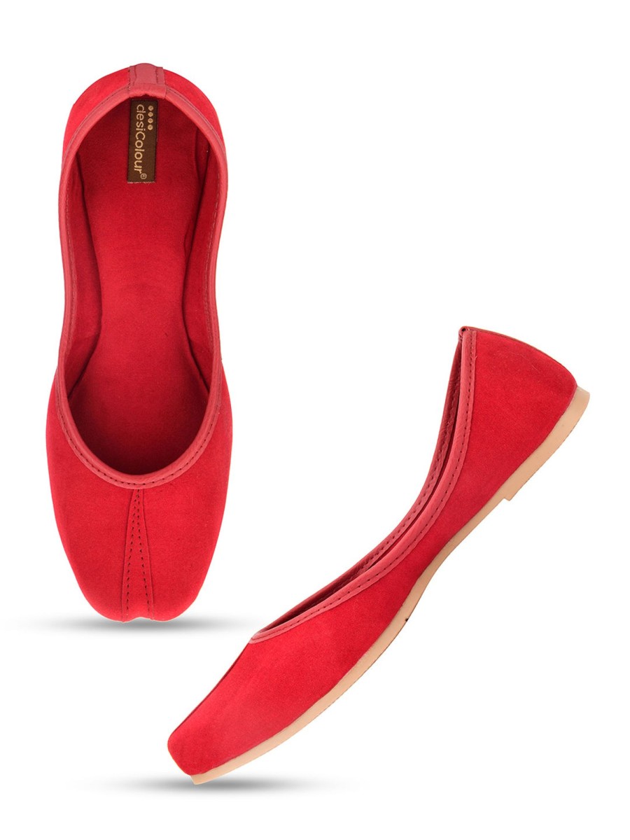 Others Desi Colour | Women'S Suede Indian Ethnic Comfort Footwear - Desi Colour Red