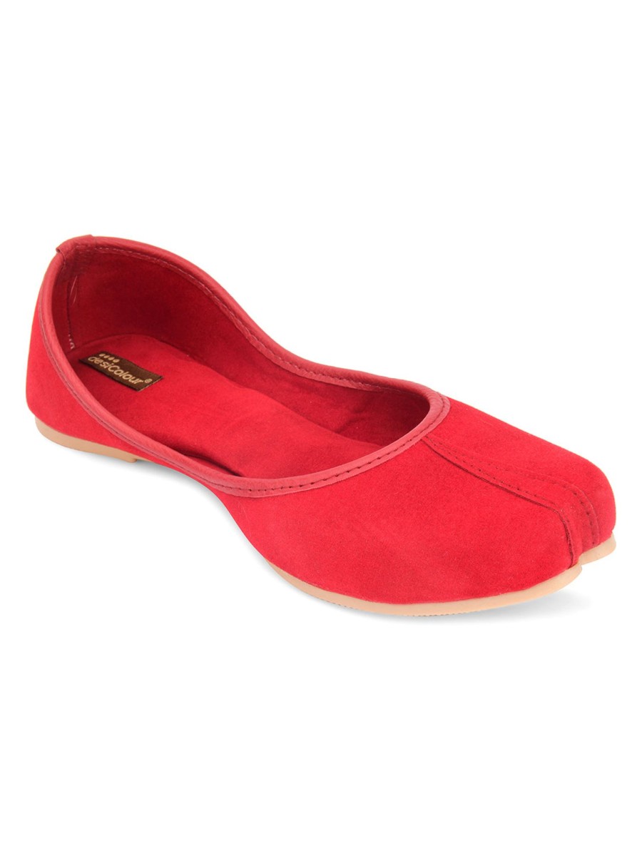 Others Desi Colour | Women'S Suede Indian Ethnic Comfort Footwear - Desi Colour Red