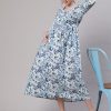 Women Nayo Clothing | Women'S Off White U0026 Blue Floral Printed Maternity Dress With Three Quarter Sleeves - Nayo Clothing