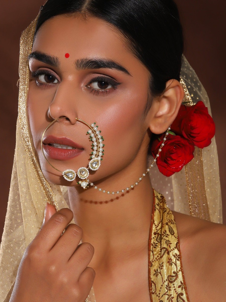 Jewellery Ruby Raang | Kundan Bridal Nose Ring Nath By Ruby Raang