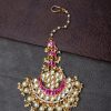 Jewellery Morkanth | Women'S Gold-Plated Pink U0026 White Kundan-Studded Beaded Maang Tikka - Morkanth