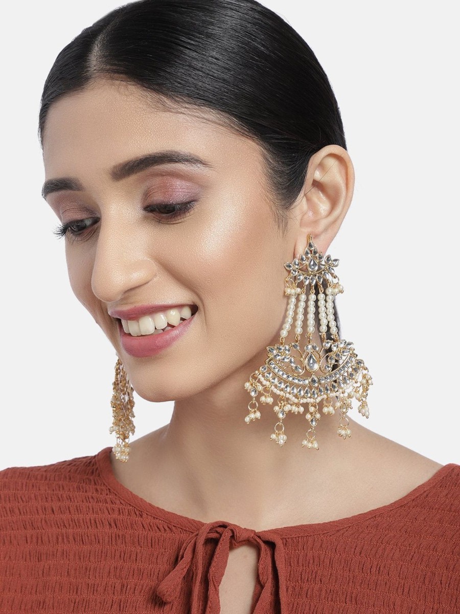 Jewellery I Jewels | Women'S Traditional Plated Zinc Alloy Kundan And Pearl Zinc Earrings - I Jewels Gold