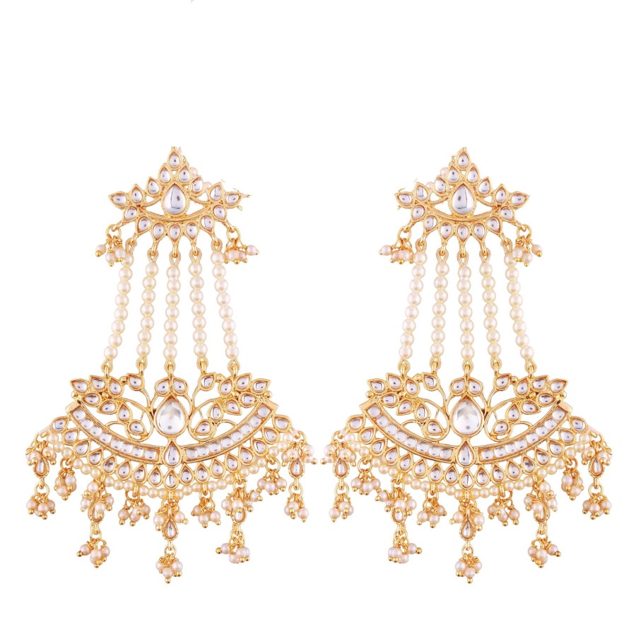 Jewellery I Jewels | Women'S Traditional Plated Zinc Alloy Kundan And Pearl Zinc Earrings - I Jewels Gold