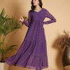 Women Lyush | Women'S Purple Dot Foil Print Tiered Maxi Dress - Lyush