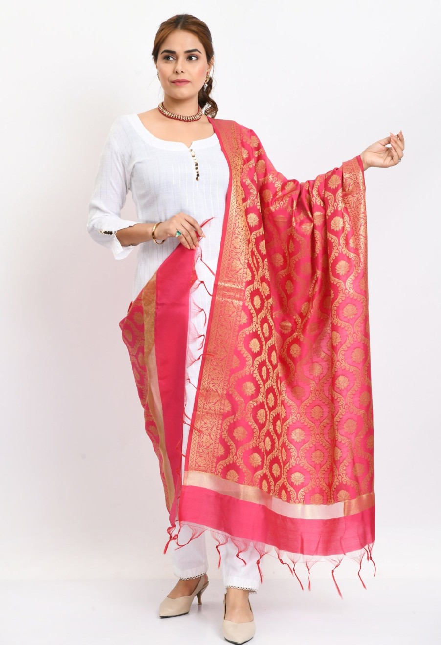 Women Moeza | Women'S Banarsi Silk All Over Woven Design Dupatta - Moeza Pink