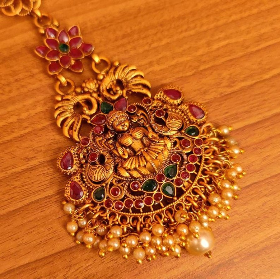 Jewellery Sanvi Jewels | Women'S Temple Look Multicolour Wedding Maang Tikka - Sanvi Jewels Multi Color