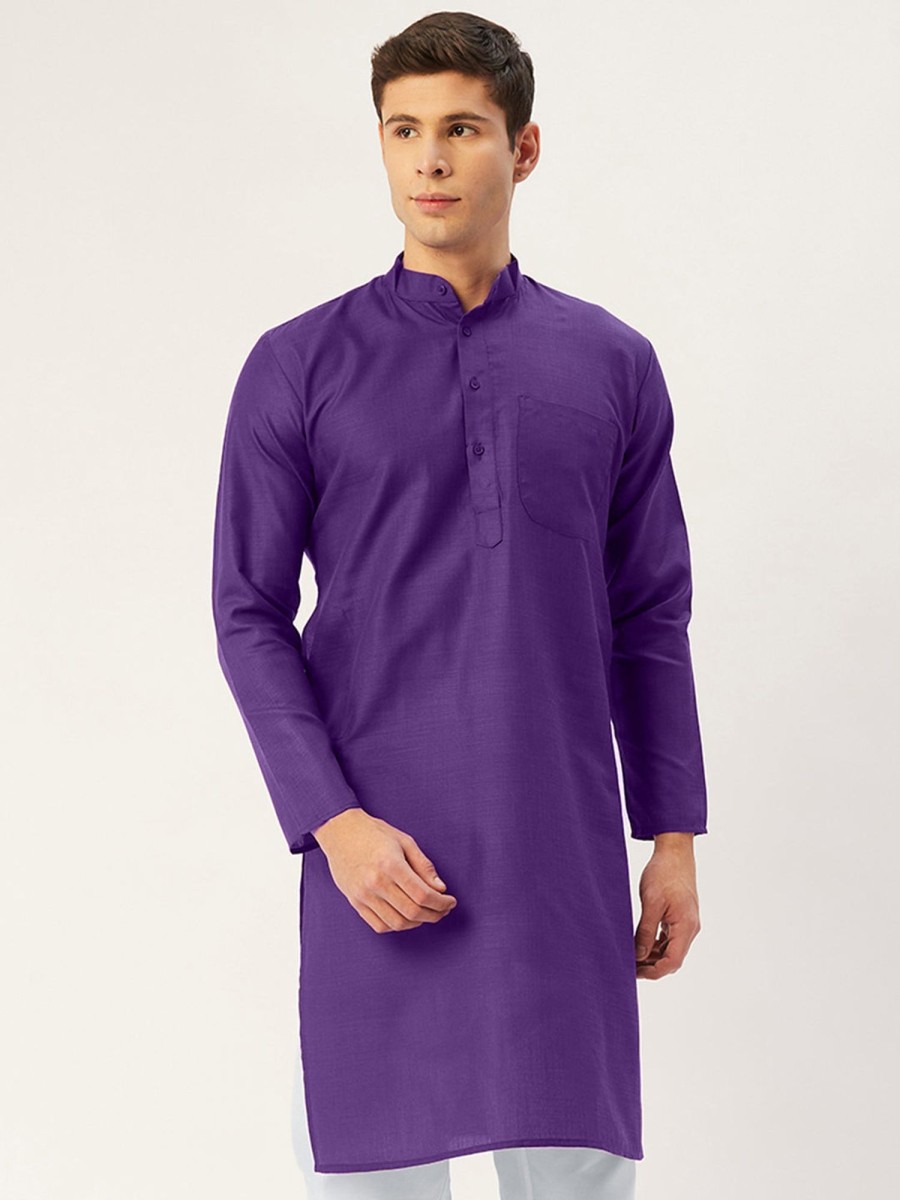 Men Virat Fashions | Men'S Purple Cotton Solid Kurta Only ( Ko 611 Purple ) - Virat Fashions