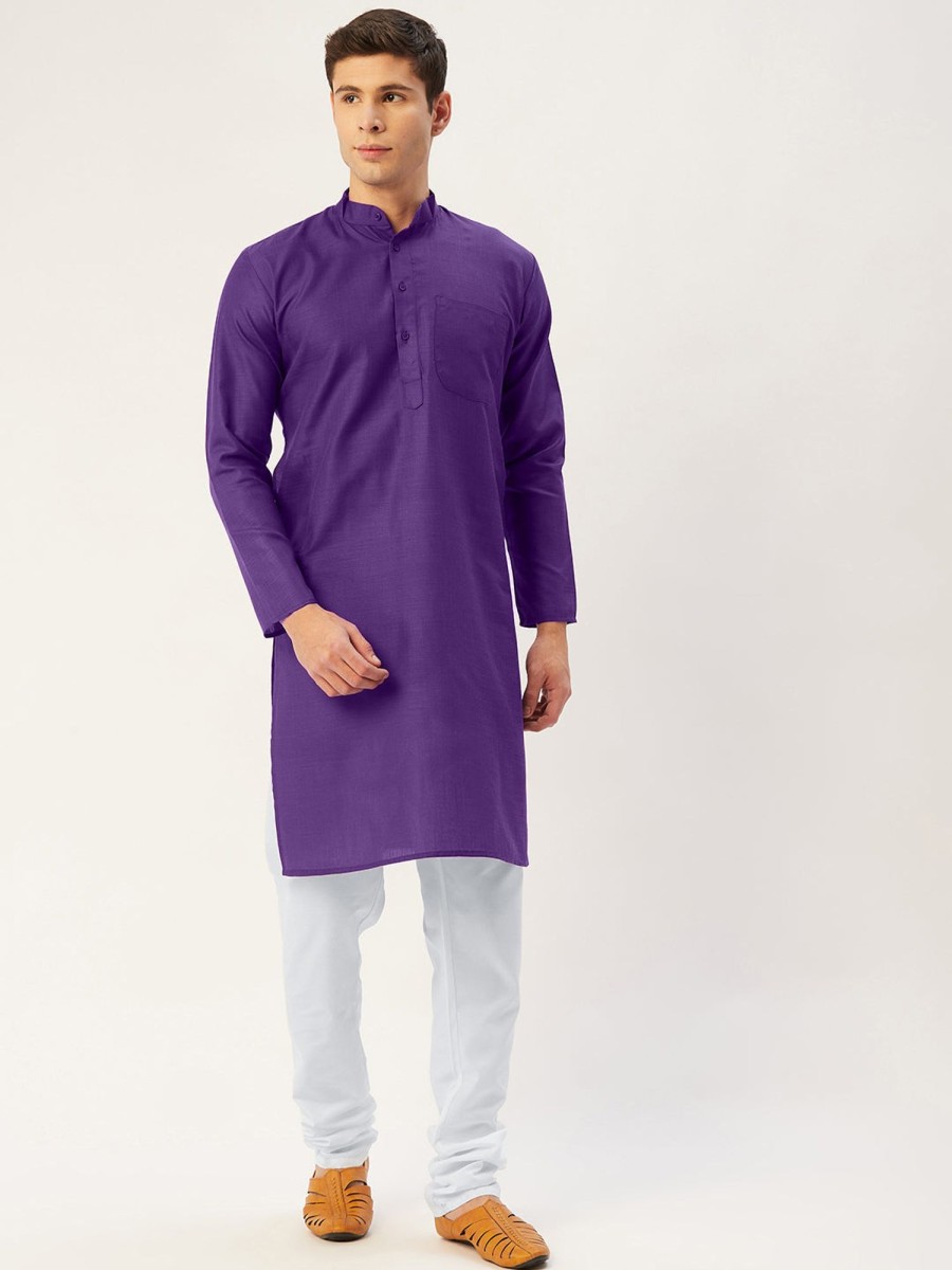 Men Virat Fashions | Men'S Purple Cotton Solid Kurta Only ( Ko 611 Purple ) - Virat Fashions