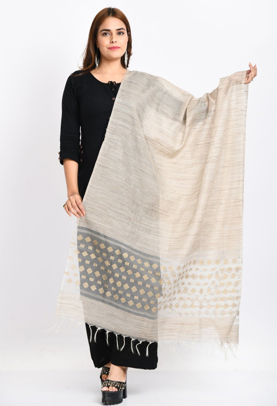 Women Moeza | Women'S Banarsi Cotton Woven Design Dupatta - Moeza Beige