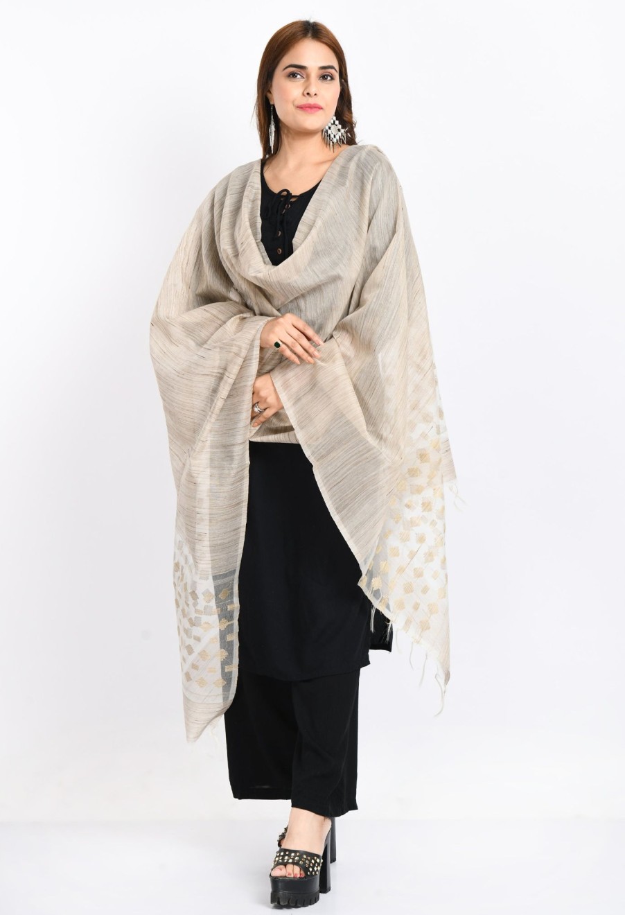 Women Moeza | Women'S Banarsi Cotton Woven Design Dupatta - Moeza Beige