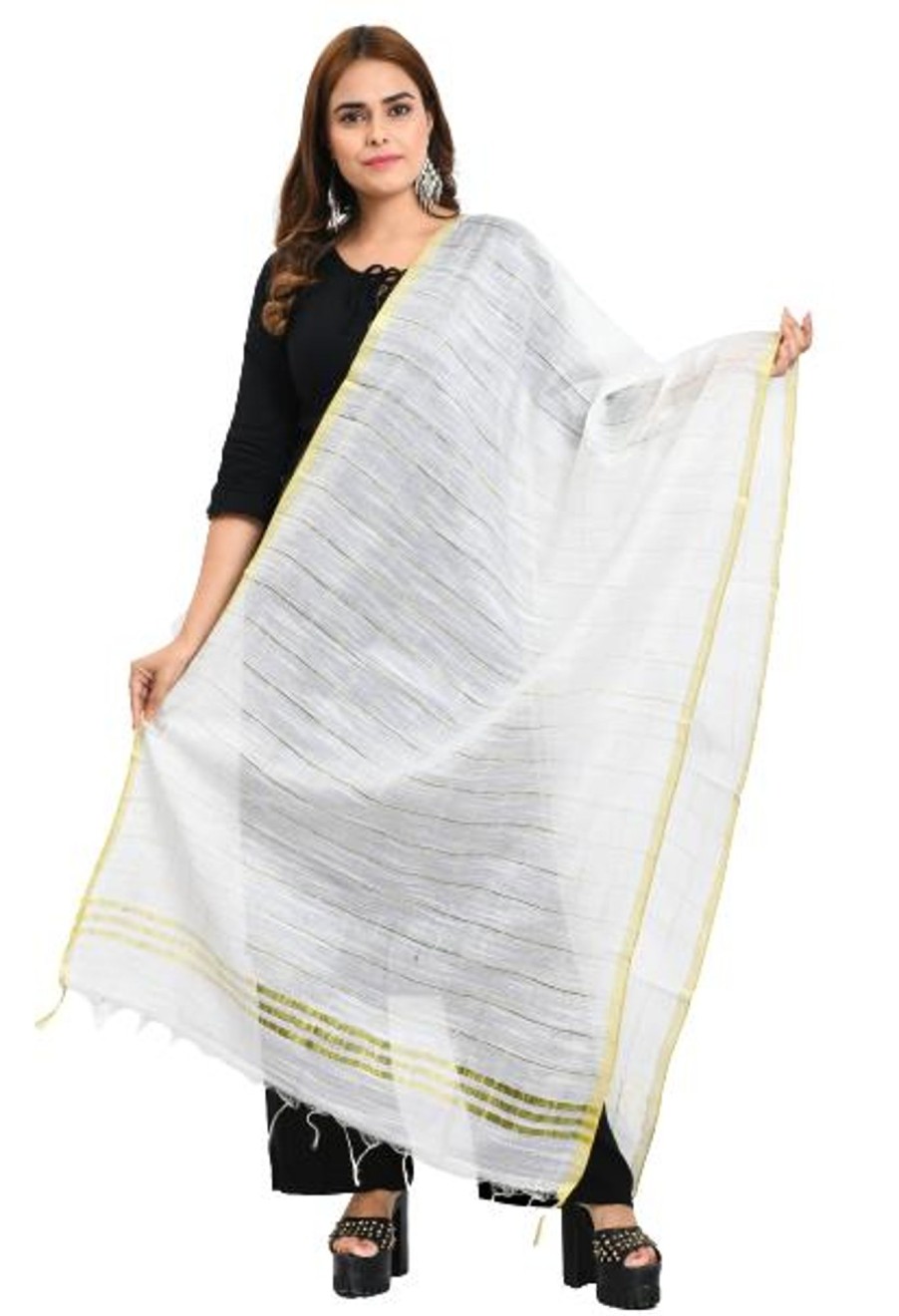 Women Moeza | Women'S Cotton Zari Box Dupatta - Moeza White