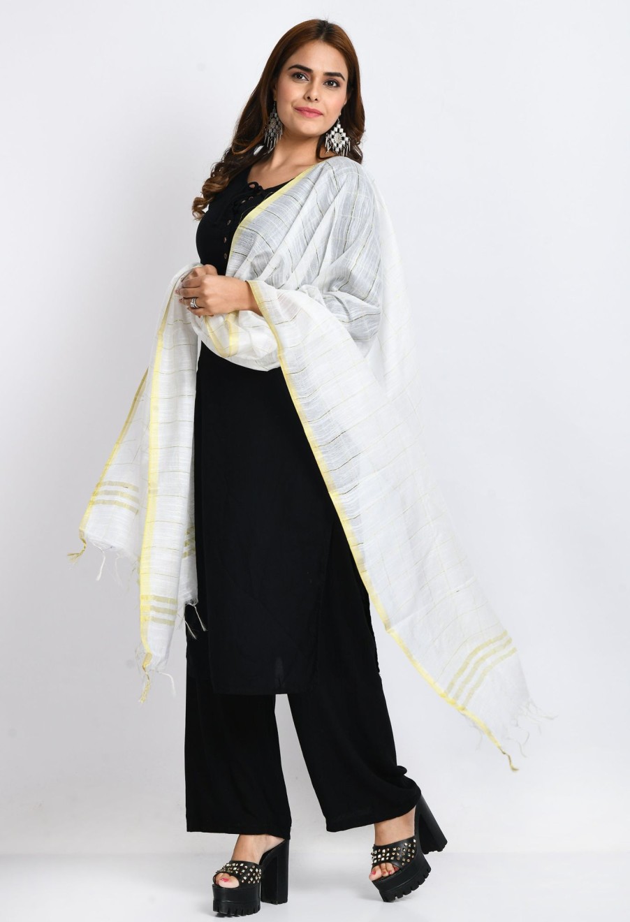 Women Moeza | Women'S Cotton Zari Box Dupatta - Moeza White