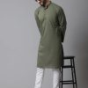 Men Even Apparels | Men'S Pure Cotton Kurta With Band Collar - Even Apparels Green