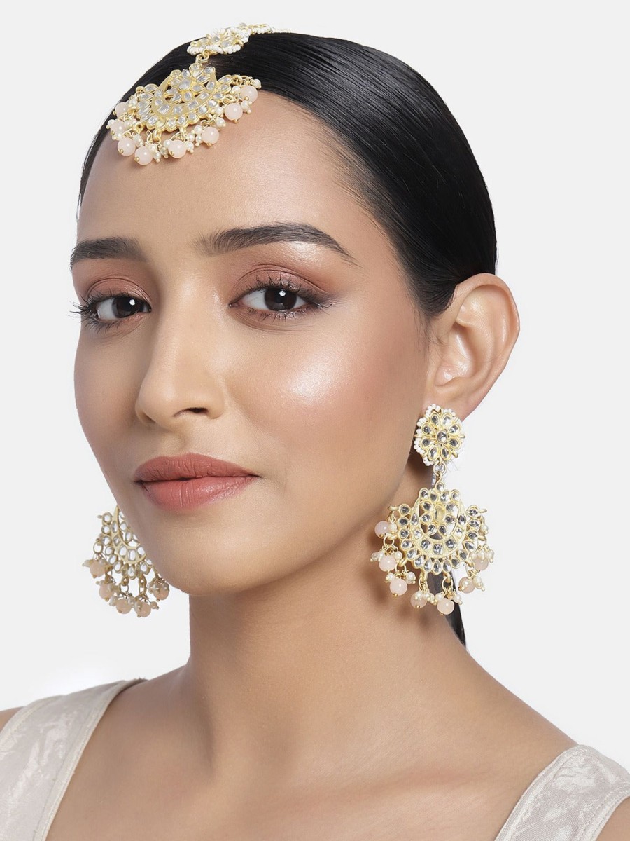 Jewellery I Jewels | Women'S Traditional Gold Plated Chandbali Kundan U0026 Pearl Earring Set With Maang Tikka - I Jewels